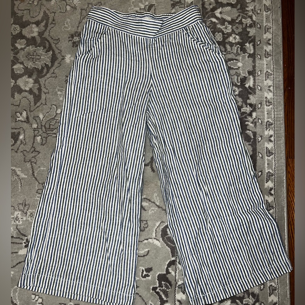 Blue and Green stripe linen pants, midrise